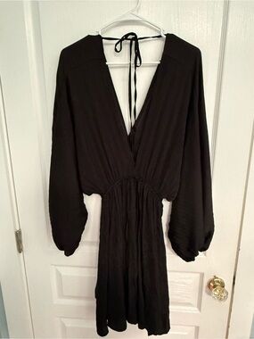 Black Long-Sleeve V-Neck Women's Dress